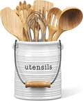 Barnyard Designs Ceramic Farmhouse Kitchen Utensil Holder for Countertop, Decorative Kitchen Utensil Crock for Counter, Spatula Holder, 6