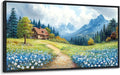 CHATYOUNG Framed Canvas Wall Art Paintings, Blue Misty Mountains Country Cottage White Flowers Spring Landscape Wall Pictures Large 20