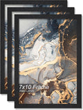 Engineered Wood 7x10 Picture Frame Set of 3, Black Frame for 7 x 10 Inch Picture Poster Photo, Light Weight 7 by 10 Frame with Wood-grain for Wall - 3 Pack/Black/7