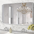 Brushed Nickel Bathroom Wall Mirror, Silver Metal Framed Large Rounded Corner Rectangle Mirror, Tempered Glass, Shatter Proof, Hangs Horizontally or Vertically (30