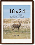 18 x 24 Poster Frame - Solid Walnut Wood 24x18 Poster Frame, 18 x 24 Picture Frame With Mat For 16x20, Tempered Glass and Hanging Hardware Included, Puzzle Frame 18x24 Wood, Natural Walnut