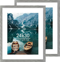 24x30 Frame Set of 2, Rustic Grey Wood Style - Display 18x24 Picture Frame with Mat or 24 x 30 Poster without Mat, Wall Mounting Horizontal and Vertical