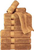 BNM Egyptian Cotton Heavyweight Towels, Ideal For Bathroom, Shower, Spa, Hotel, 800 GSM, Face/ Washcloths, Hand Towels, Bath Towels, Highly-Absorbent, Luxury Basics, 9 Piece Towel Set, Orange Rust