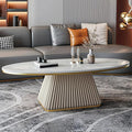 RUNNUP Oval Stone Coffee Table Modern Side End Table for Coffee Dinning Living Room Kitchen, Small Stand Contemporary Design Home Furniture Marble Table for Couch, 39.5