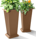 24-Inch Tall Planters Set of 2 for Outdoor and Indoor Use,Tapered Flower Pots with Drainage Tray, Front Porch and Patio Decor,Ideal for Large Plants (Stripes-Brown)