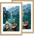 24x36 Poster Frame Set of 2, Natural Oak Wood Style - Display 20x30 Picture with Mat or 24 x 36 Poster without Mat, Wall Mounting Horizontal and Vertical