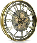 Real Moving Gears Wall Clock Large Modern Metal Clocks for Living Room Decor, Industrial Steampunk Unique Vintage Rustic Decorative Clock for Home Farmhouse Office, 30 Inch,Bronze Gold Arabic