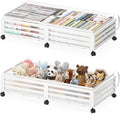 Under Bed Storage with Wheels-Large Bamboo Underbed storage Containers with Large Dust Bag Stackable Under the Bed Shoe Storage Bins for Clothes Books Bedding (2 Packs White, 33.07