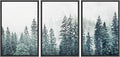 SIGNWIN Framed Canvas Print Wall Art Woodland Nursery Decor Set Film Grain Misty Mountain Pine Trees Nature Wilderness Modern Art Chic Landscape for Living Room, Bedroom, Office - 24