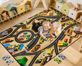 Kids 3x5 Ft Construction Site Car Rug - Extra Thick (0.4in),Tufted Wool & Rubber, Non-Slip, Stain & Fade Resistant, Machine Washable, Rustic Cartoon Construction Site Pattern
