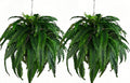 QIANYUN Outdoor Artificial Plants-2PCS Artificial Outdoor Hanging Fern Faux Greenery UV Resistant Plastic Plants for Front Porch Living Room Garden Decor- Including Hanging Planters (Dark Green)