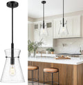 Emak 9 Inch Large Pendant Lights Kitchen Island, Black Pendant Light Fixtures with Seeded Glass Shade, Modern Farmhouse Island Lights for Kitchen, Dining Room, PL130-BK-SG