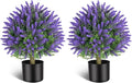 Artificial Topiaries Lavender Ball Trees 2 Pack - 21.6 Inch Tall Faux Plants Indoor Potted Bushes - Faux Boxwoods Plants for Outdoor Indoor Garden Front Porch Home