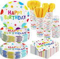 400 Pieces Happy Birthday Party Decorations Including Disposable Paper Plates Cups Napkins Tableware Sets Serves 50 for Birthday Party Supplies