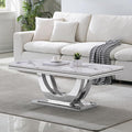 SSLine Rectangular Faux Marble Coffee Table for Living Room Modern Luxury White Marble Center Table with Silver Dual U-Shape Base 46.8