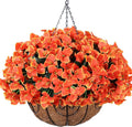 Artificial Hanging Flowers Basket for Outdoors Fall Plants Decoration, Fake Silk Bougainvillea Flowers in Planter Look Real UV Resistant Faux Flower for Outside Porch Patio Garden Yard Home Decor