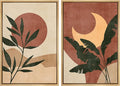 SIGNFORD Framed Canvas Print Wall Art Set Sun & Moon Mid-Century Desert Plants Abstract Shapes Illustration Modern Art Decorative Nordic Nature for Living Room, Bedroom, Office - 16