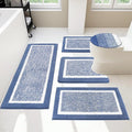 Pauwer Bathroom Rugs Set 5 Piece, Plush Absorbent Microfiber Bath Mats for Bathroom, Non Slip Washable Bath Rug Set with U Shaped Contour Toilet Rugs, Shower Rug and Toilet Lid Cover, Blue