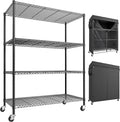 REIBII 4-Tier Storage Shelves Wire Shelving Unit with Cover & Wheels, Heavy Duty Metal Shelving for Dorm Storage Shelves, Garage Storage Rack Commercial Shelf, 36