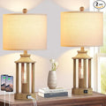 Touch Control Farmhouse Table Lamp Set of 2 with 2 USB Ports, 3 Way Dimmable Bedside Lamps with 2 LED Nightlight,Rustic Nightstand Lamps for Bedroom, Living Room Office (4 LED Bulbs Included)