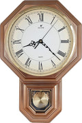 JUSTIME Traditional Schoolhouse Gradient Roman Regulator Wall Clock, Chiming Wall Clocks with Pendulum & Westminster Chime Hourly, Schoolhouse Wall Decor Battery Operated (Vintage Copper)