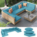 Outdoor Furniture Replacement Cushions, 14 Pcs Water-Resistant Replacement Sofa Cushion for Patio Garden Porch (Liner&Cover,Only Cushions No Sofa) (Lake Blue)