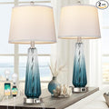 Table Lamps Set of 2 with Touch Control, Modern Glass Bedside Lamps with USB A+C Ports, 3-Way Dimmable Nightstand Lamp with White Fabric Shade, 27.5