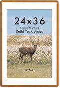 24x36 Poster Frame - Solid Teak Wood 24 x 36 Picture Frame, 24''x36'' Frame With Mat For 20x30, Tempered Glass and Hanging Hardware Included, 36 By 24 Photo Frame Wood, Natural Teak