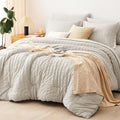 CozyLux Full Size Comforter Sets with Sheets Seersucker 7 Pieces Beige Bed in a Bag Textured Luxury Soft Bedding Set with Down Alternative Comforter, Sheets, Pillowcases & Shams for All Seasons