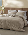 Bedsure Cotton Duvet Cover King - Luxury Slub Weave 100% Cotton Duvet Cover Set with a Linen Like Textured, Easy Change Durable Bedding Set 3 Pieces, Tannish Linen Grey, 104