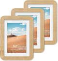 5x7 Round Corner Picture Frame, Solid Oak Photo Frame Matted For 4x6 With Plexiglass, Ready To Hang On Wall Or Stand As Tabletop Framing, Natural Oak, 3 Pack
