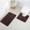 YHF Bathroom Rug Set 2Piece, Thick &Soft Microfiber Shaggy, U Shaped Contour, Machine Washable Bath Mats, Absorbent Bath Rugs, Non-slip Rubber Backing Bath Mat for Bathroom Floor, Tub and Shower,Brown