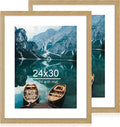 24x30 Frame Set of 2, Natural Oak Wood Style - Display 18x24 Picture Frame with Mat or 24 x 30 Poster without Mat, Wall Mounting Horizontal and Vertical