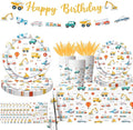 Transportation Birthday Party Supplies,142Pcs Transportation Paper Plates and Napkins Set for Table Decorations Truck Theme Party Decorations for Boy Birthday,Baby Shower Party