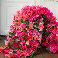 4 Pcs Artificial Faux Bougainvillea Flowers Plants Hanging Flowers Plants for Outdoor Decoration Fake Silk UV Resistant Long Trailing Vines for Front Door Porch Planter Balcony (Purple and Red)