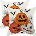 Halloween Pillow Covers 18x18 Set of 2 Black Spider Web Bat Orange Pumpkin Decorative Throw Pillow Covers Outdoor Decor Autumn Halloween Pillowcase Farmhouse Linen Cushion Case for Sofa Couch