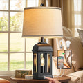 QiMH Table Lamp for Living Room, Farmhouse Lamps with USB A+C and Nightlight, 26