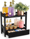Sorbus Bamboo Bathroom Counter Organizer – 2-Tier Shelf with Hidden Drawer for Vanity, Matcha Station, Bathroom Sink Organizer Countertop, Kitchen & Office Storage (13″ L x 6.5″ W x 12.6″ H) (Black)