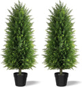 3FT Artificial Cedar Topiary Trees (2 Pack) - UV Resistant Fake Evergreen Shrubs with Extra Dense Foliage, Realistic Potted Faux Plants for Front Porch & Garden Decor