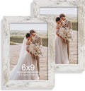 6x9 Picture Frame Set of 2, Made of Real Glass and Distressed White Wooden Frame - 6 by 9 Photo for Wall or Tabletop Display