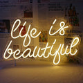 Horseneon Life is Beautiful Neon Signs for Wall Decor, Letter Neon Lights for Bedroom, Led Sign with USB Powered for Livingroom, Wall Hanging Decor, Windows (Warm White)