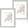 11x14 Picture Frame Set of 2, Made of Real Glass Sage Green Wooden Frame, Display 8x10 Pictures with Mat or 11 x 14 Posters without Mat for Wall Mounting, Gallery Photo Frames