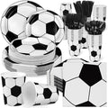 400 Pieces Soccer Disposable Party Tableware Sets Including Plates Cups Napkins Cutlery Serves 50 for Soccer Games Sports Birthday Party Decorations