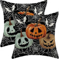 Halloween Decor Pillow Covers 18x18 Set of 2 Spider Web Orange Pumpkin Bat Black Decorative Throw Pillow Covers Outdoor Decoration Autumn Pumpkin Pillowcase Farmhouse Cushion Case for Home Sofa
