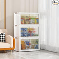 3 Tier Storage Bins with Lids, 104QT Collapsible Plastic Storage Bins, Folding Storage Boxes with Doors, Stackable Storage Organizer for Home, Office and Dorm