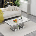 SSLine Rectangular Faux Marble Coffee Table for Living Room Modern Luxury White Marble Center Table with Silver Pedestal Base 46.8