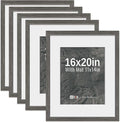 VCK 16x20 Picture Frame 5 Pack - Grey, High-End Wood Poster Frames with Tempered Glass, Display 11x14 Photo with Mat or 16x20 without Mat, Art Gallery-Quality, Wall Hanging, Grey