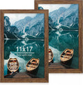 11x17 Frame Set of 2, Rustic Brown Wood Style - Display 11 x 17 Poster without Mat or 8x12 Picture with Mat, Wall Mounting Horizontal and Vertical