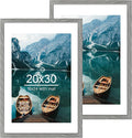 20x30 Frame Set of 2, Rustic Grey Wood Style - Display 16x24 Picture with Mat or 20 x 30 Poster without Mat, Wall Mounting Horizontal and Vertical