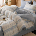 VM VOUGEMARKET Pinstripes Duvet Cover Set Queen 3 Pieces Muslin Cotton Bedding Set with Zipper Closure,Blue White Stripes Duvet Cover Queen Size(No Comforter)